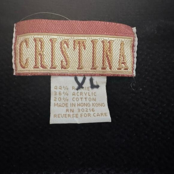 Vintage Cristina Embroidered 3D Knit Floral Beaded Cardigan Large Button Whimsy - Picture 9 of 9